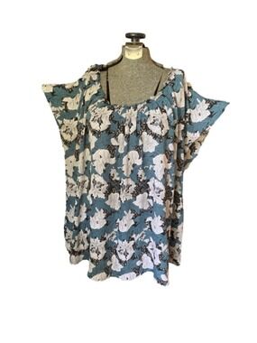 Women's Joe Fresh + Blue White Floral Blouse 1X
